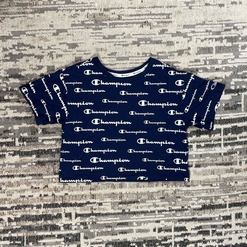 Champions Navy & White Logo Cropped T-Shirt - Picture 6 of 7